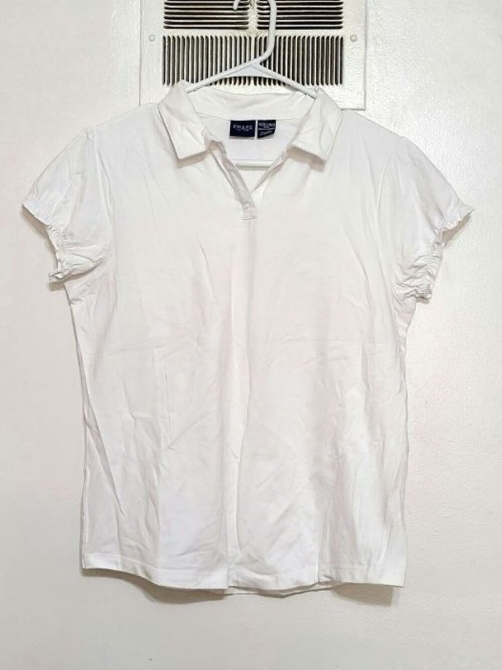 White Short Sleeve Collared Top